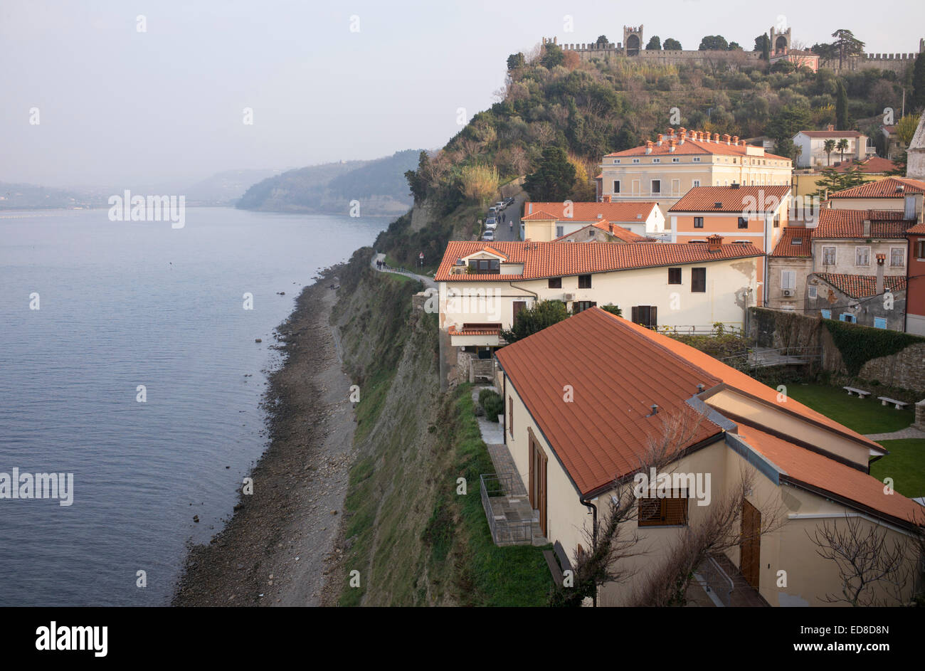 Cliff houses in Piran Slovenia Stock Photo Alamy