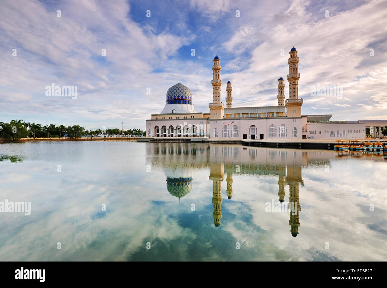 Kota Kinabalu Floating Mosque Day Time Image With Reflection Stock Photo