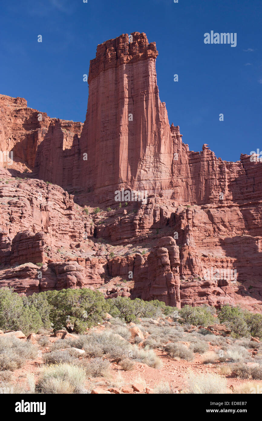 USA, Utah, near Moab, Highway 128, Fisher Towers Stock Photo