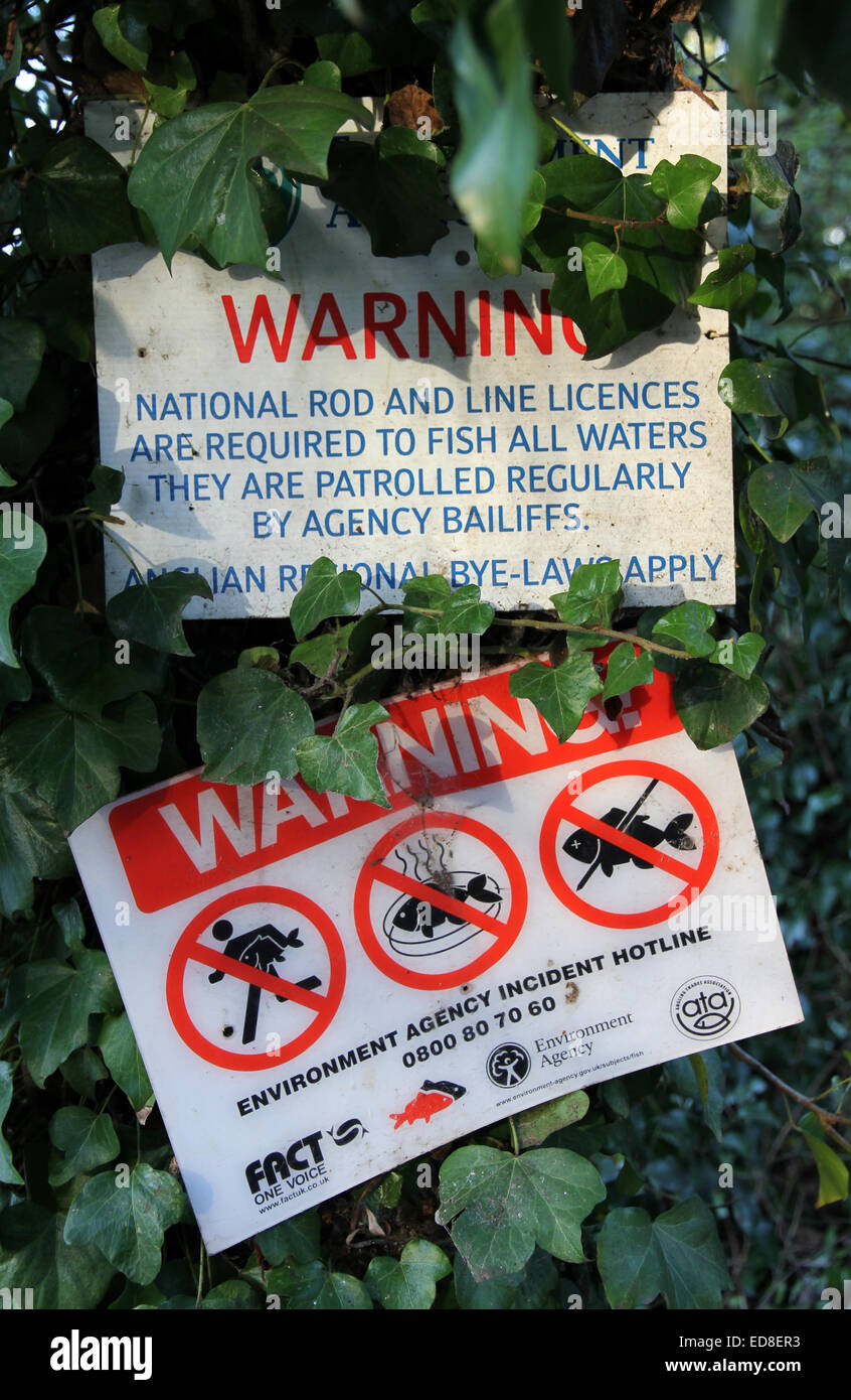 Environment Agency warning notice for fishing Stock Photo