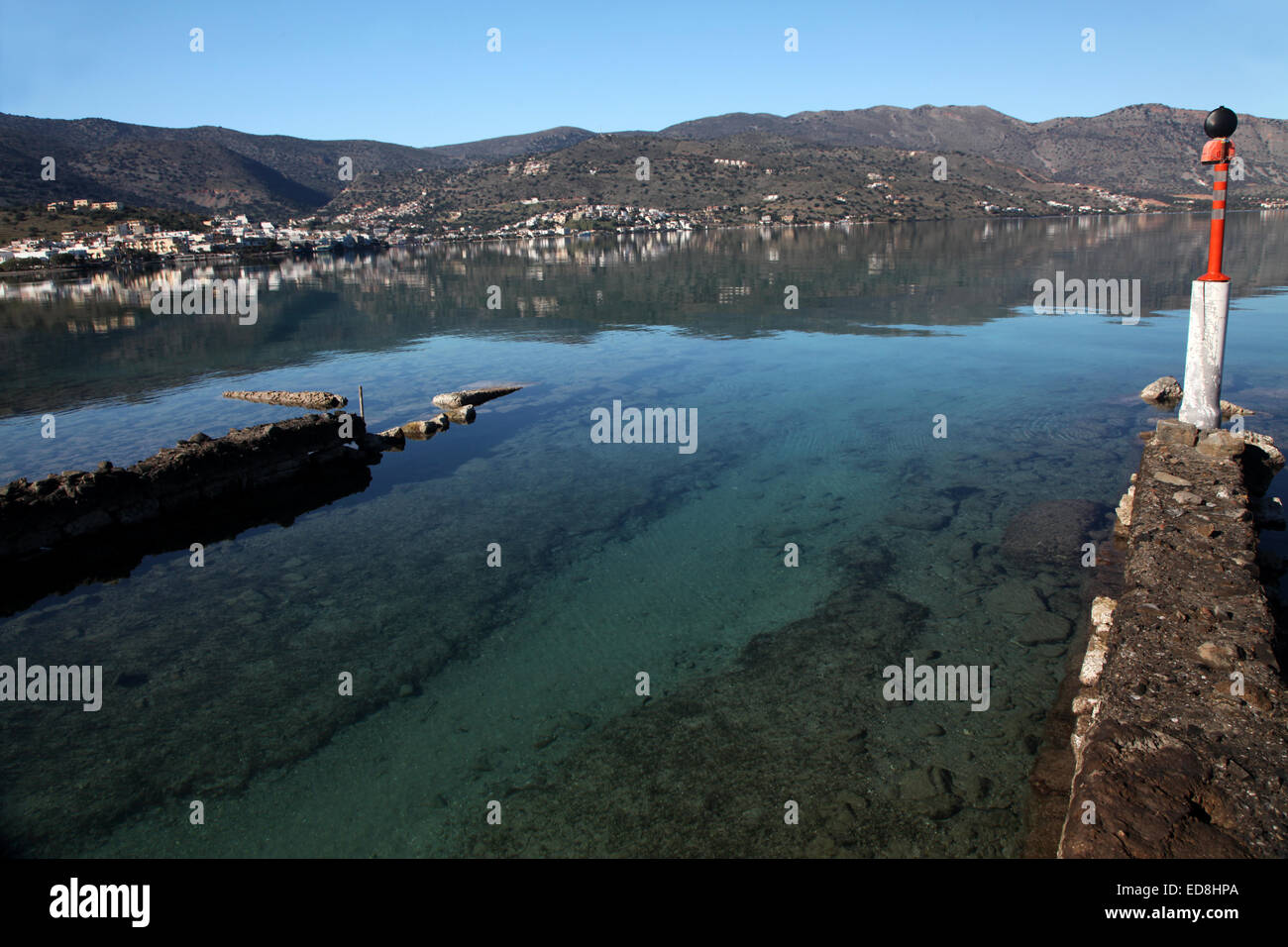 The entrance to the canal on the Elounda Causeway, Crete Stock Photo