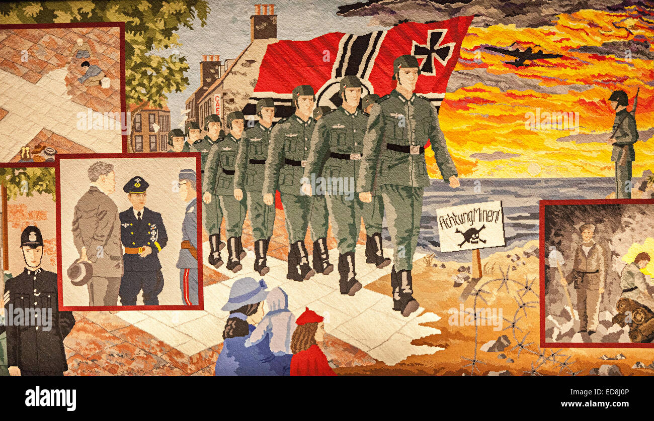 Part of the Occupation Tapestry, Grouville Occupation, St Helier, Jersey, Channel Islands, UK Stock Photo