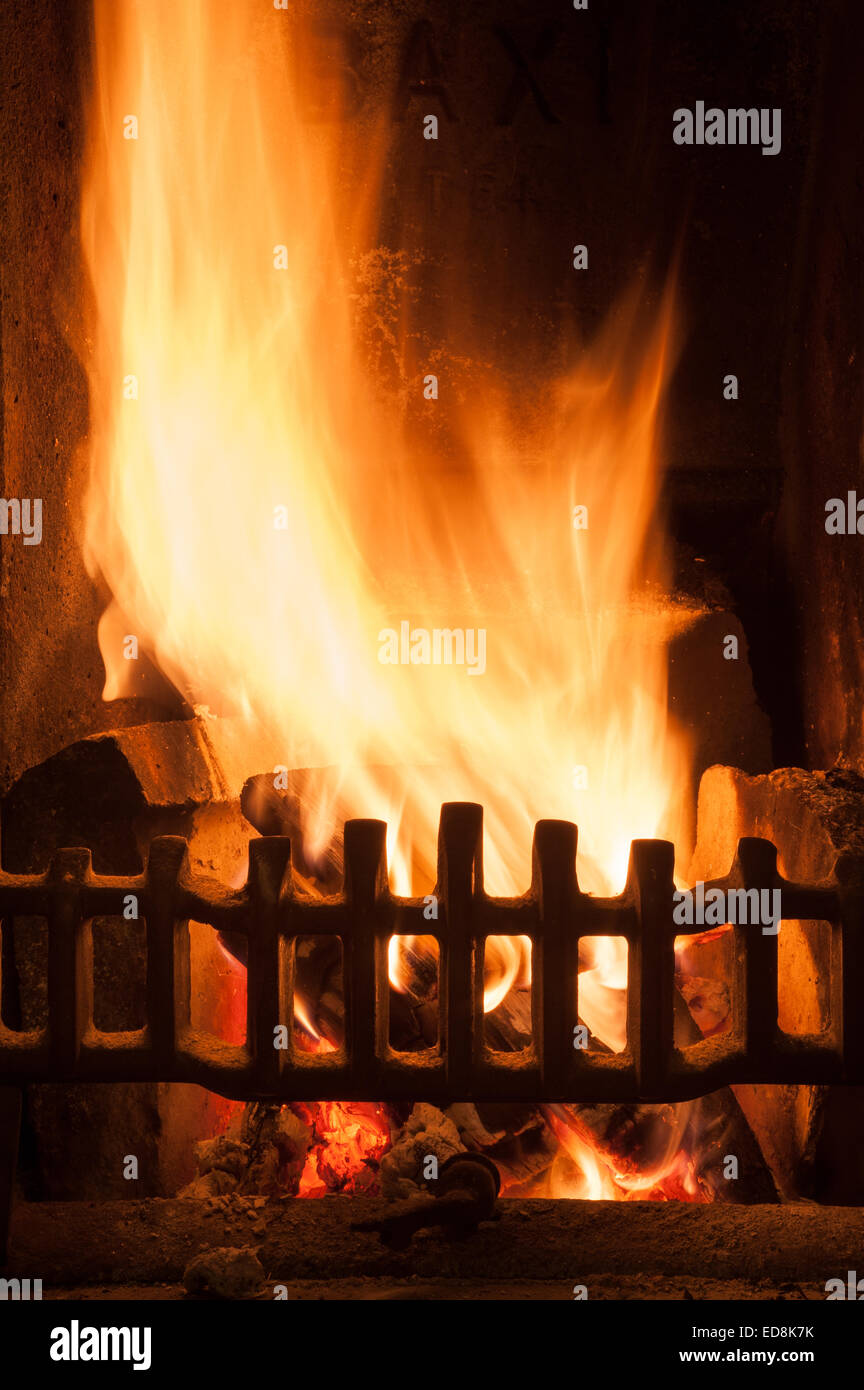 Roaring coal fire in traditional hires stock photography and images