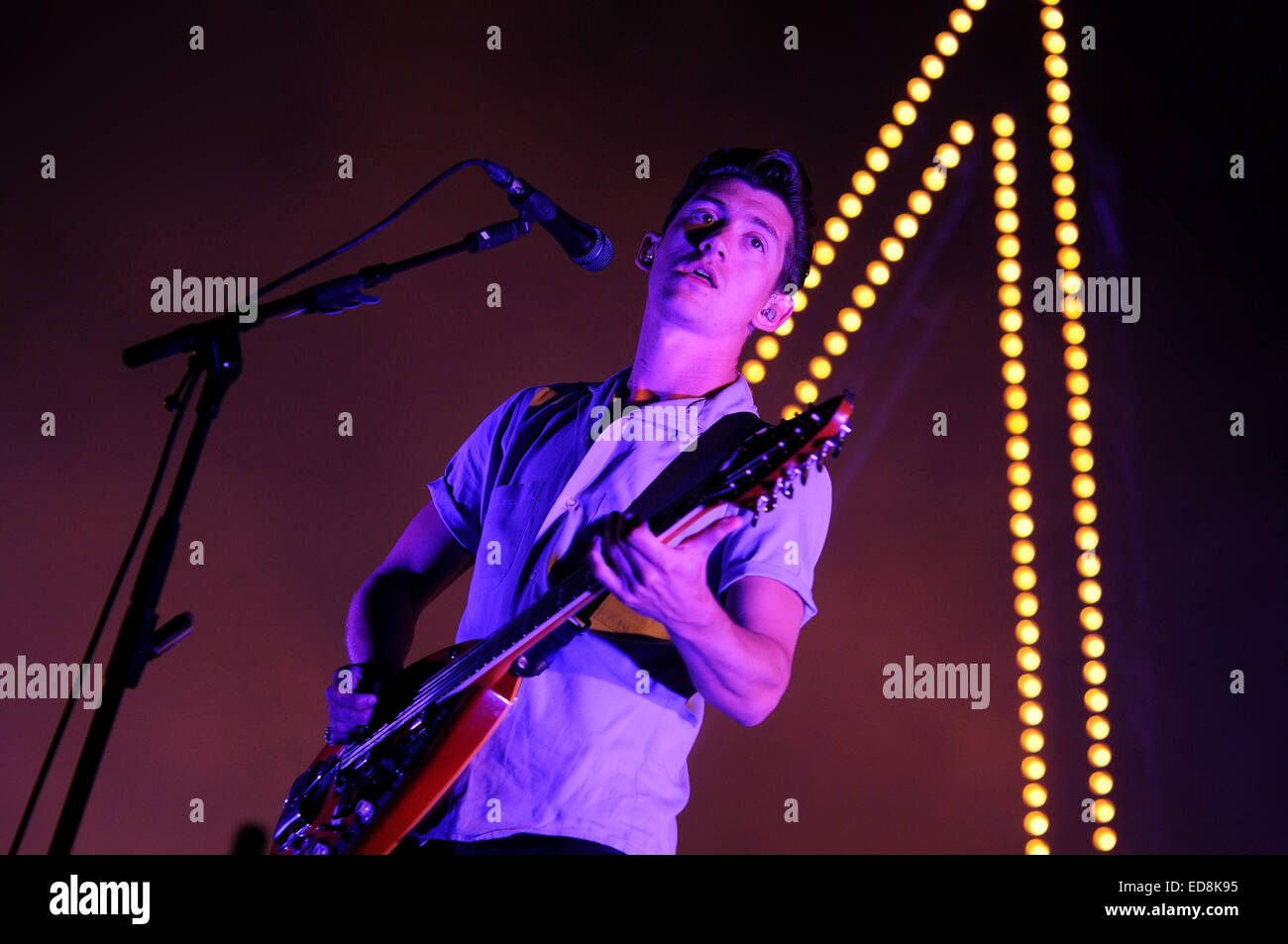 BENICASIM, SPAIN - JULY 20: Alex Turner, frontman of Arctic Monkeys band, concert performance at FIB. Stock Photo