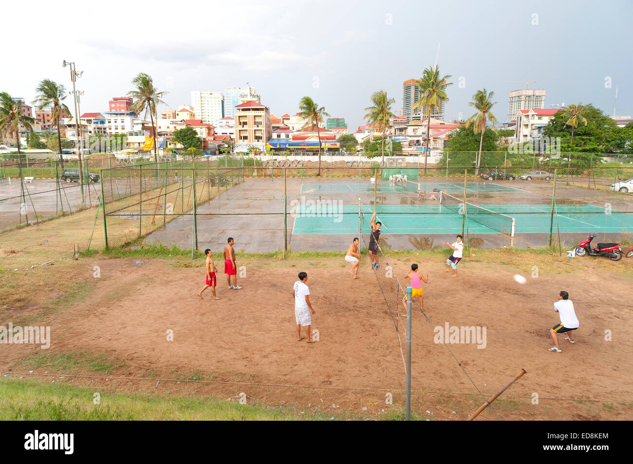 Cambodian people playing volleyball, Phnom Penh, Cambodia, Indochina