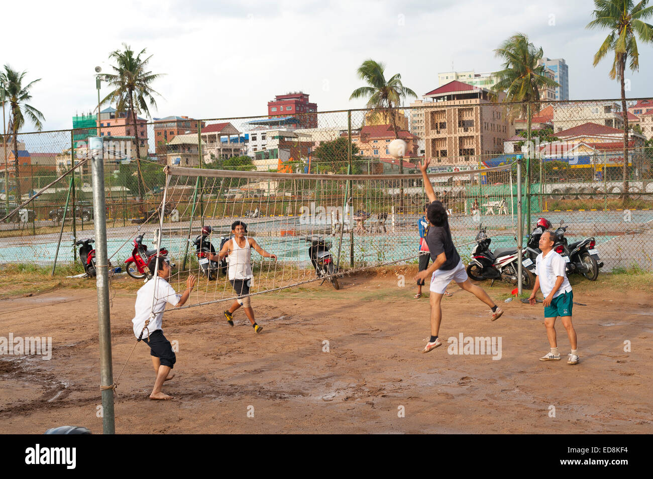 Cambodian people playing volleyball, Phnom Penh, Cambodia, Indochina