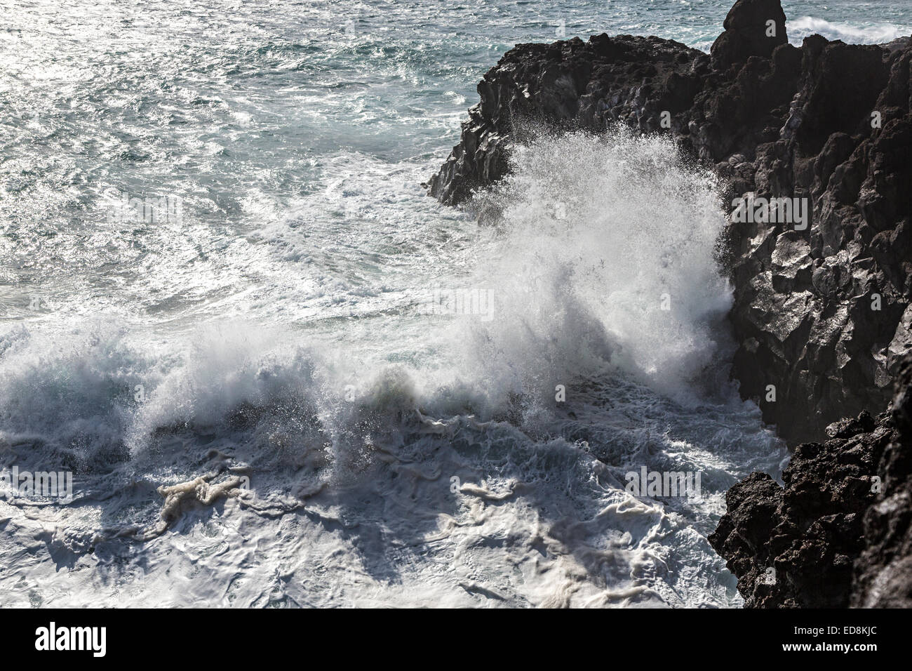 Rough seas on the coast at Los Hervideros, Lanzarote, Canary Islands, Spain Stock Photo