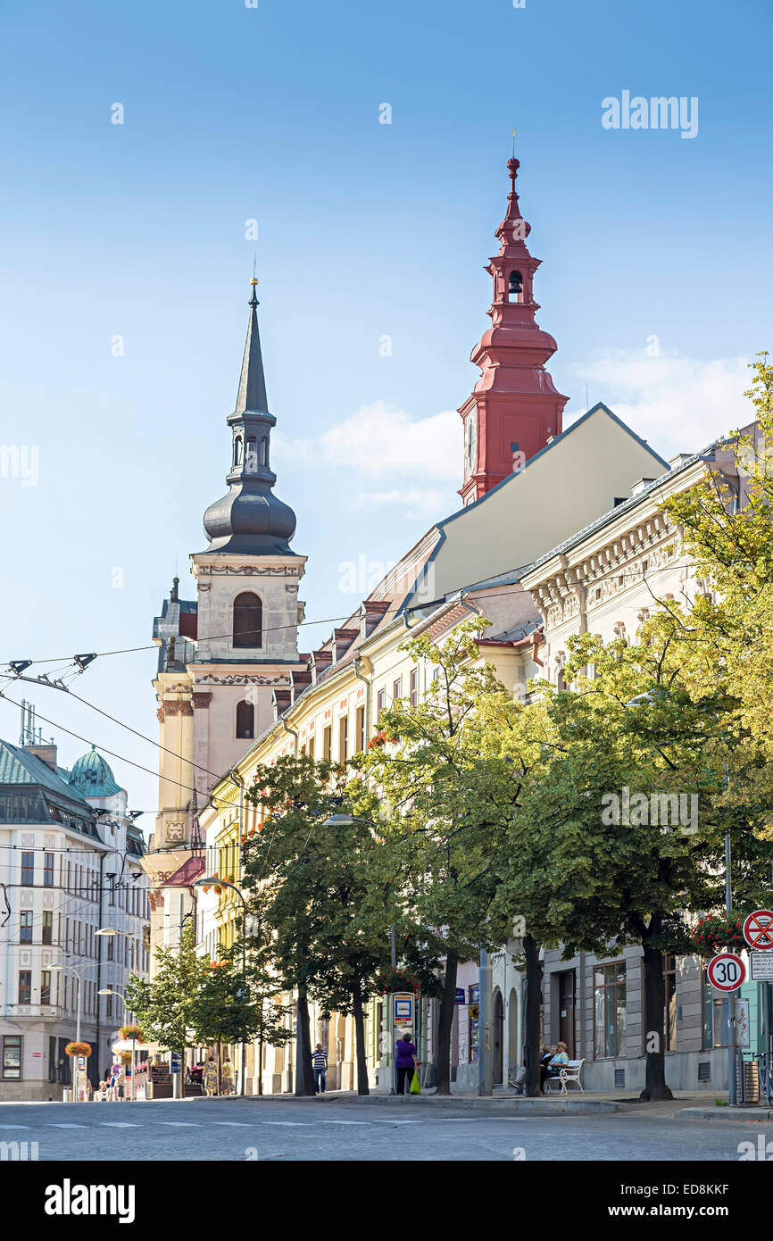 Street, church and architecture in Jihlava, Czech Republic Stock Photo