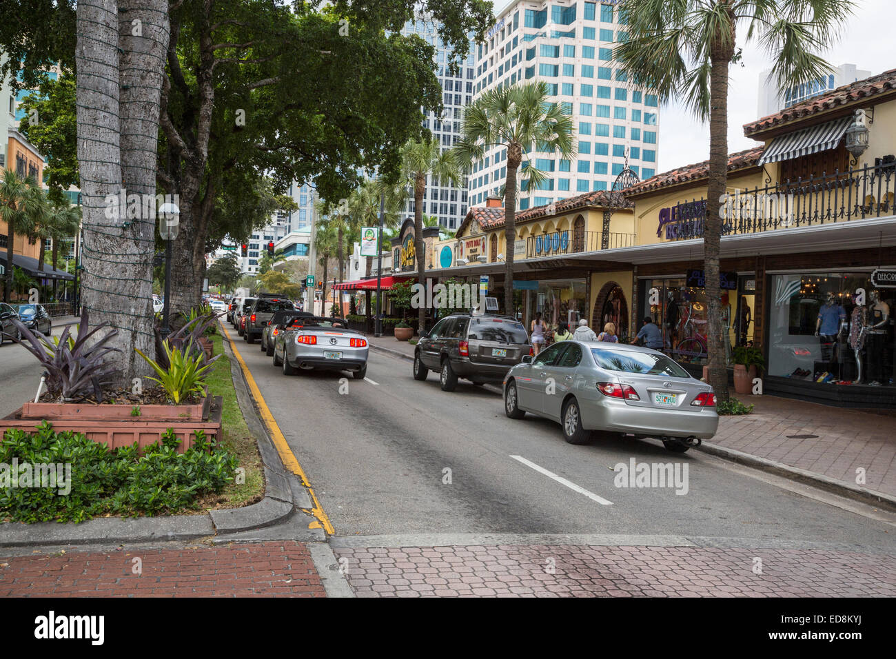 Ft. Lauderdale, Florida.  E. Las Olas Blvd. Street Scene. Stock Photo