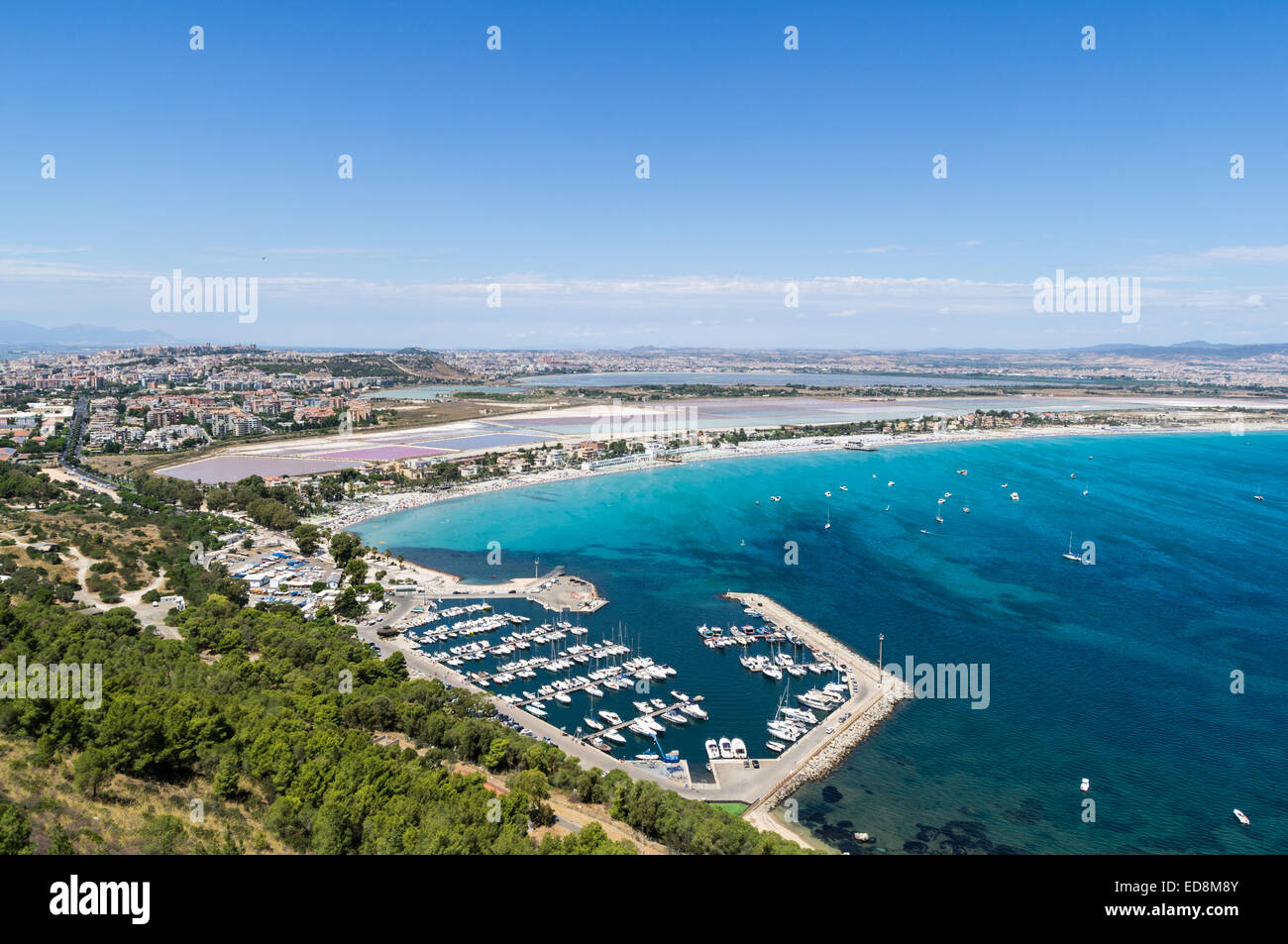 Top view of the small marina in the Gulf of Cagliari Stock Photo