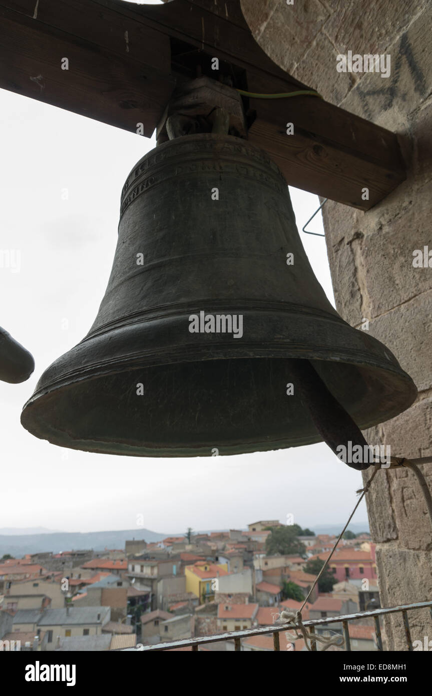 Bronze bell in the church tower of Meana Sardo Stock Photo