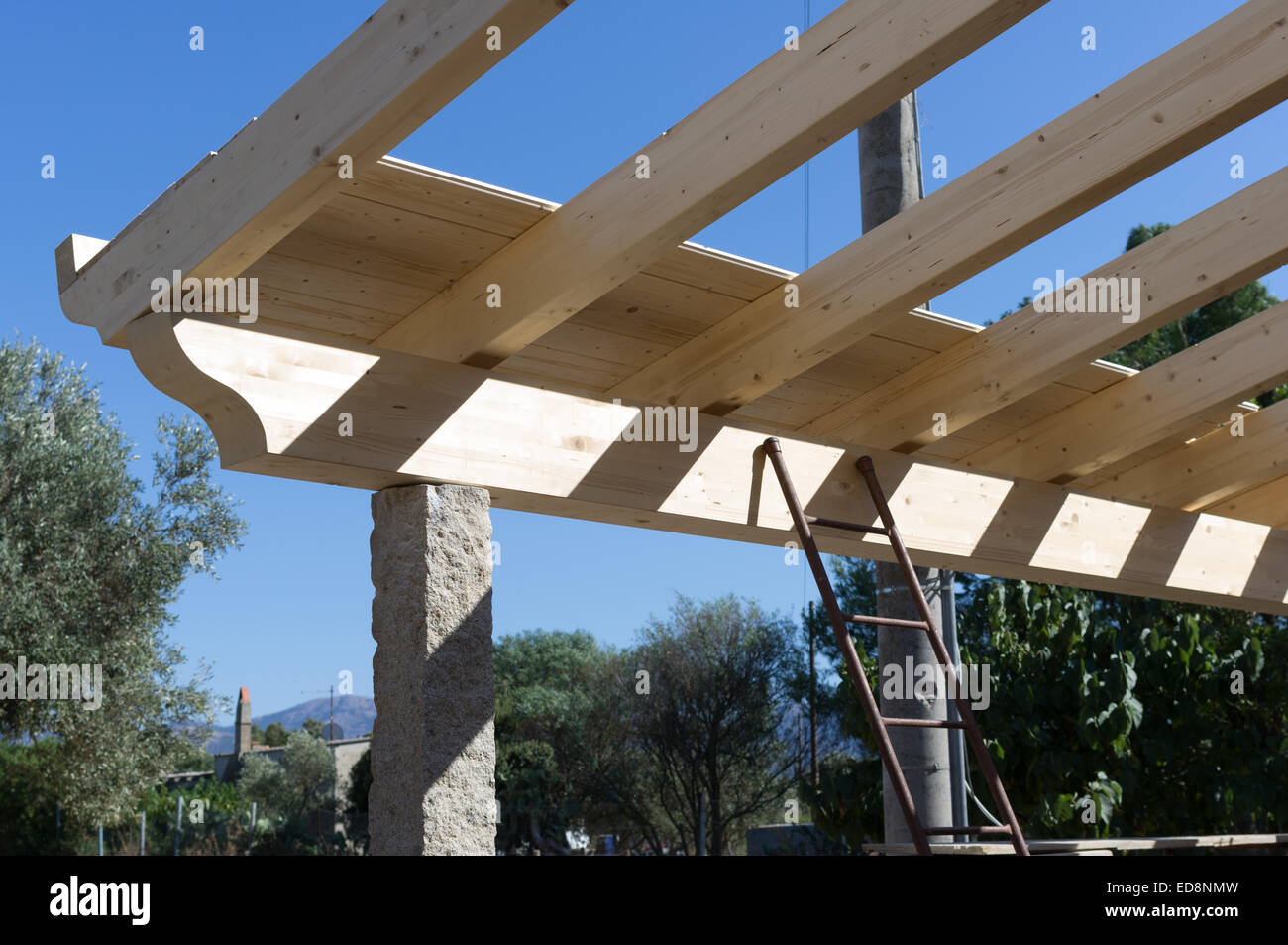 Roof structure with laminated wood beams Stock Photo Alamy