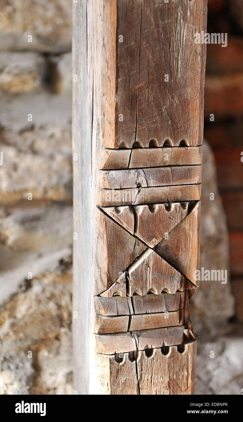 Carved wooden beam Stock Photo