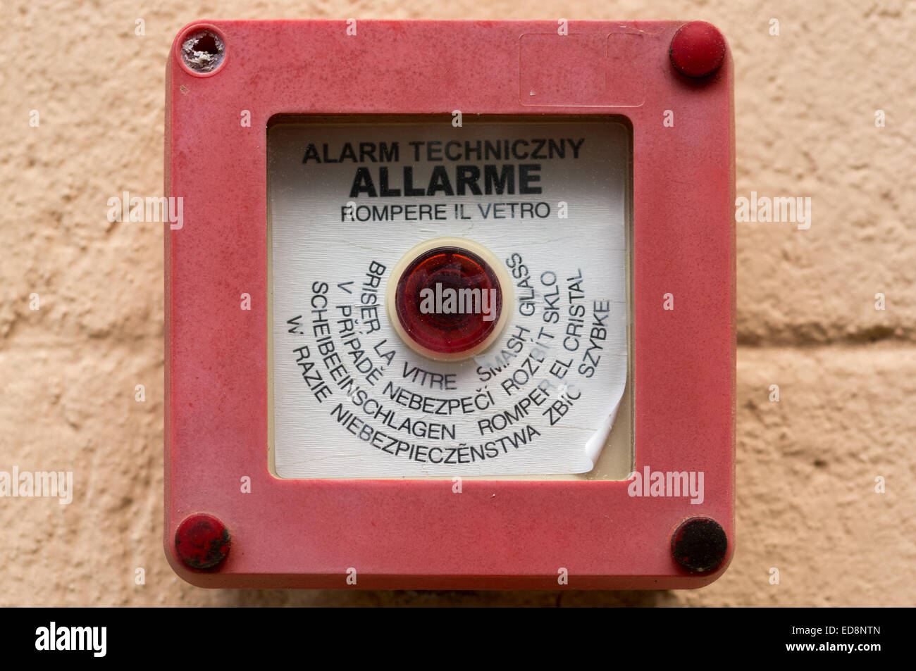 Alarm button to operate in case of fire Stock Photo - Alamy