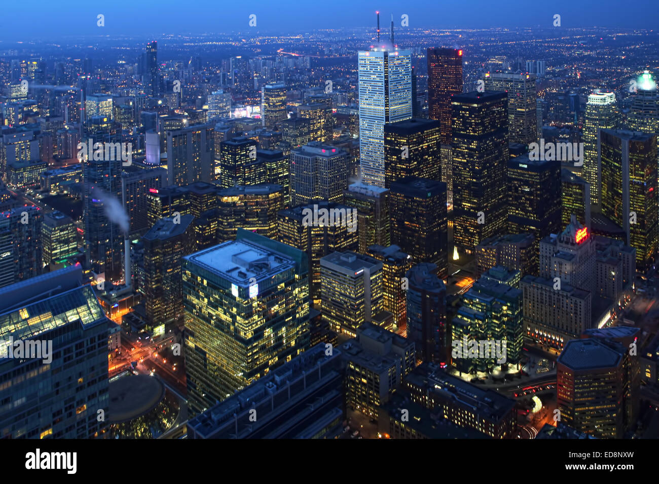 Aerial view of the heart of the city of Toronto at night Stock Photo