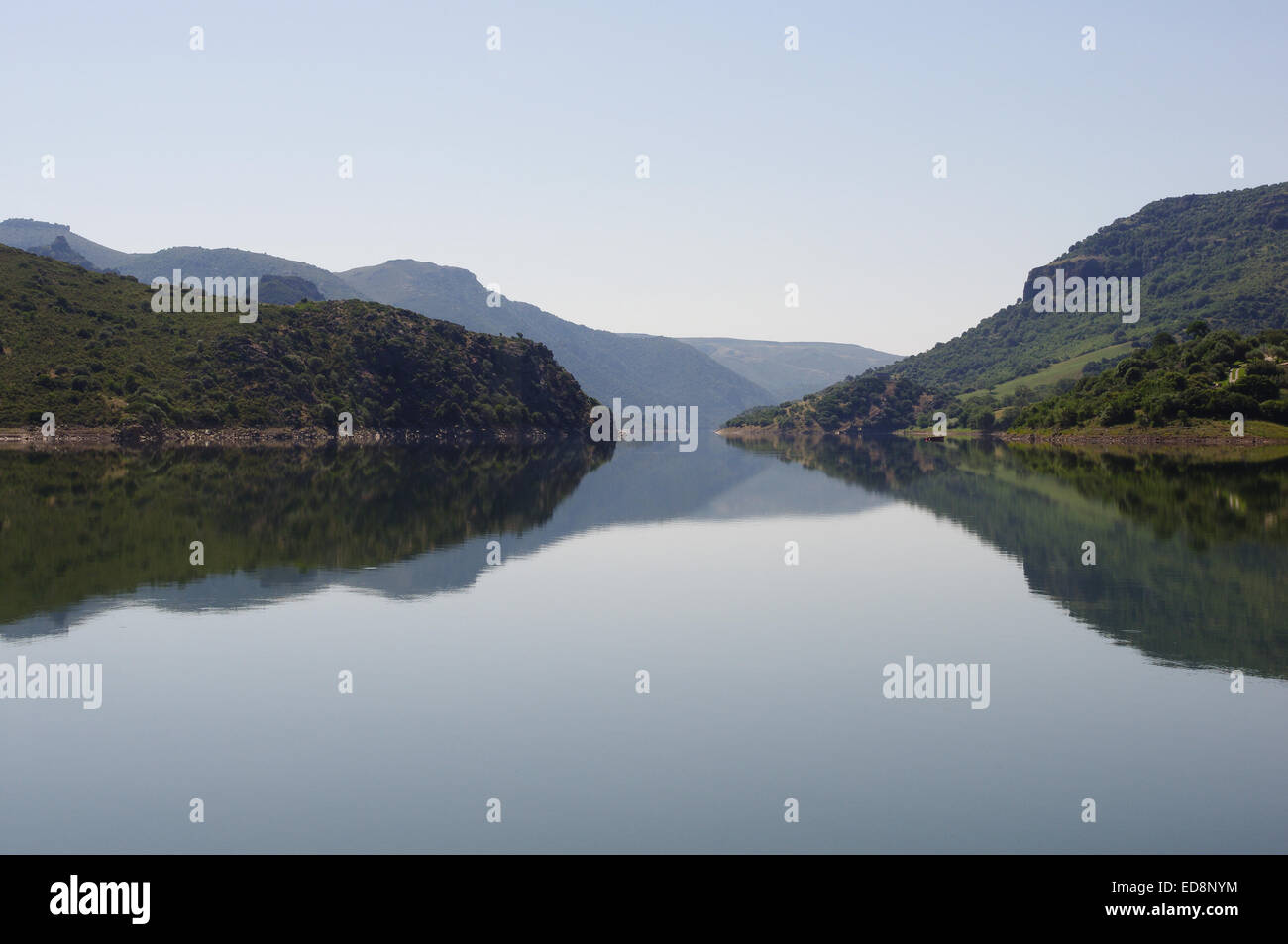 Reflections on the water in the lake Flumendosa in Sardinia Stock Photo