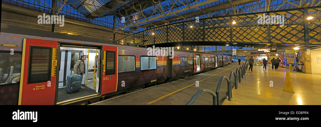 Panorama of Carlisle Citadel, Railway Station at dusk, Cumbria, England, UK Stock Photo