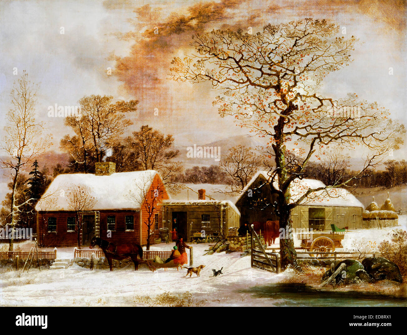 George Henry Durrie, Winter Scene in New Haven, Connecticut. Circa 1858. Oil on canvas. Smithsonian American Art Museum, Washing Stock Photo