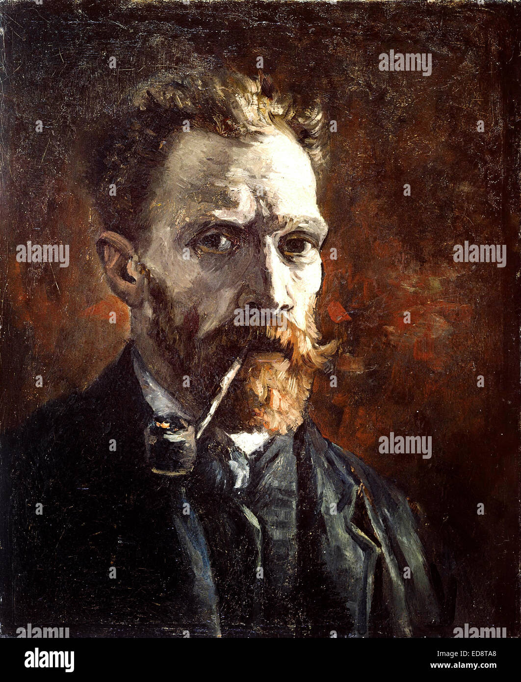 Vincent van Gogh: Self-Portrait with Pipe. 1886. Oil on canvas. Van Gogh Museum, Amsterdam, Netherlands. Stock Photo