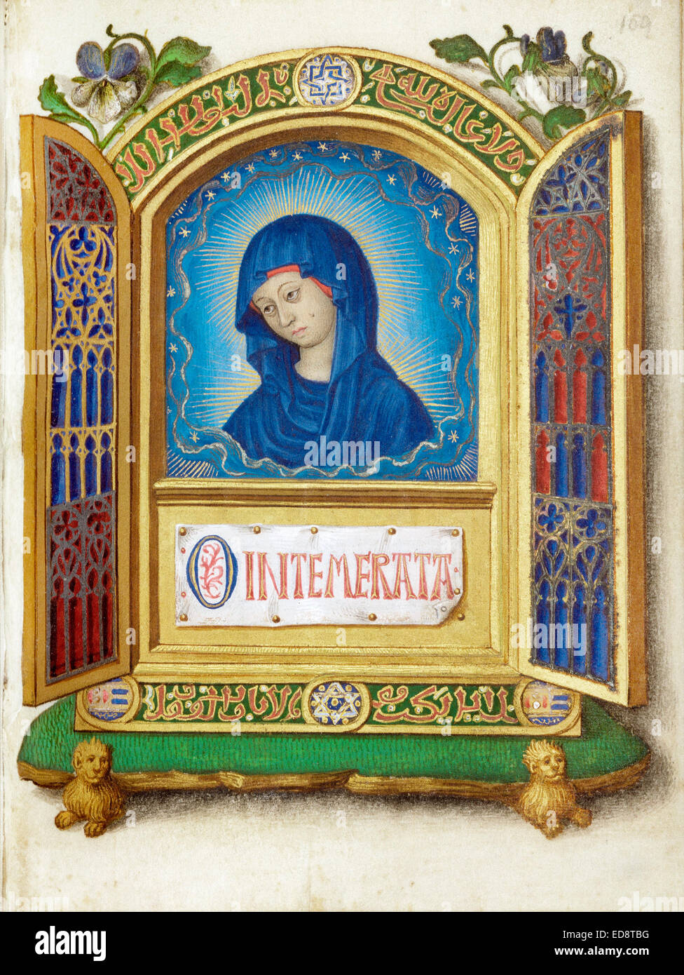 Georges Trubert, Portable Altarpiece with the Weeping Madonna. Circa 1480-1490. Tempera colors, gold leaf, ink on parchment. J. Stock Photo