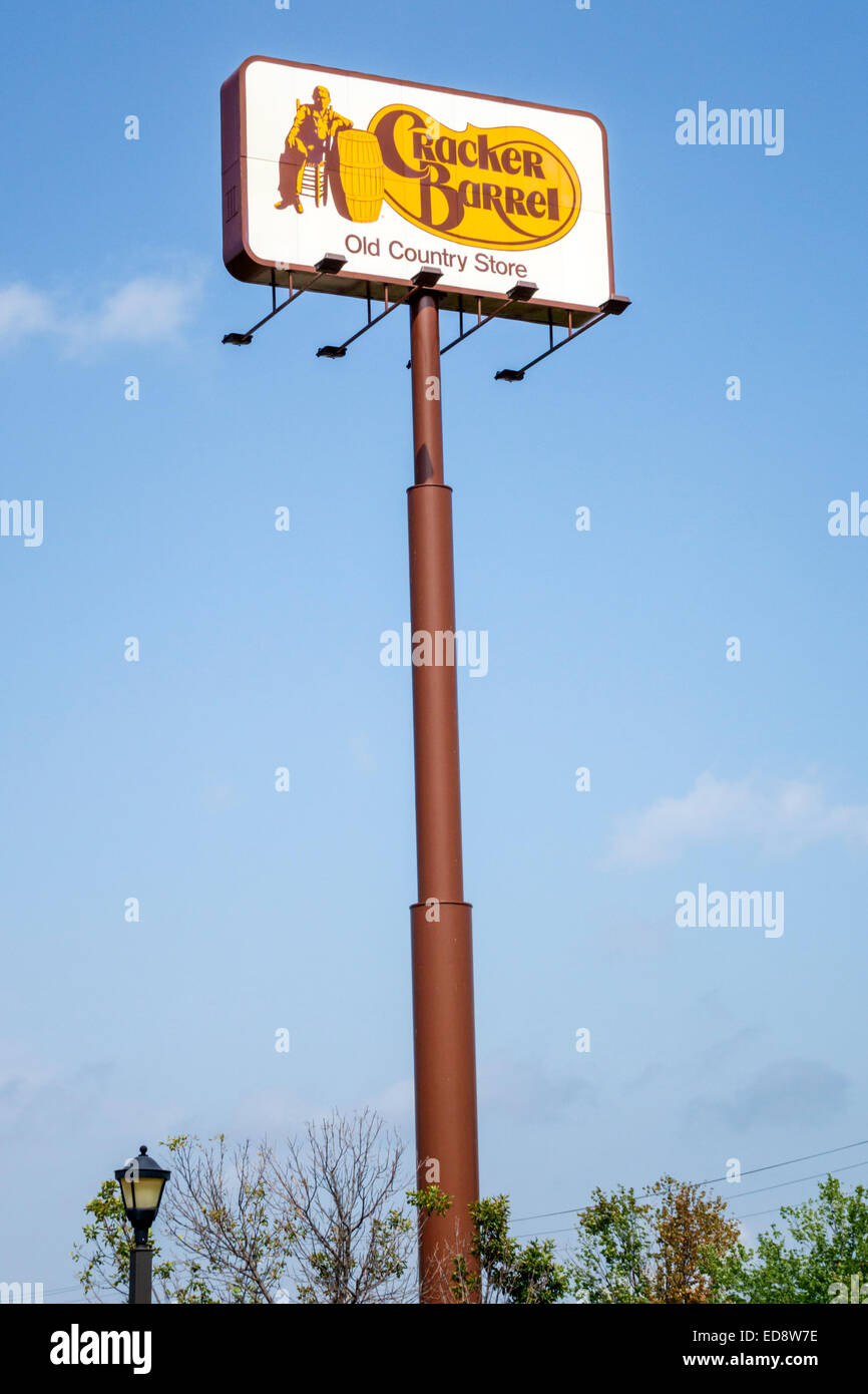 Illinois Troy,Cracker Barrel Restaurant & Old Country Store,American chain,tall roadside sign,company logo,branding,IL140910004 Stock Photo