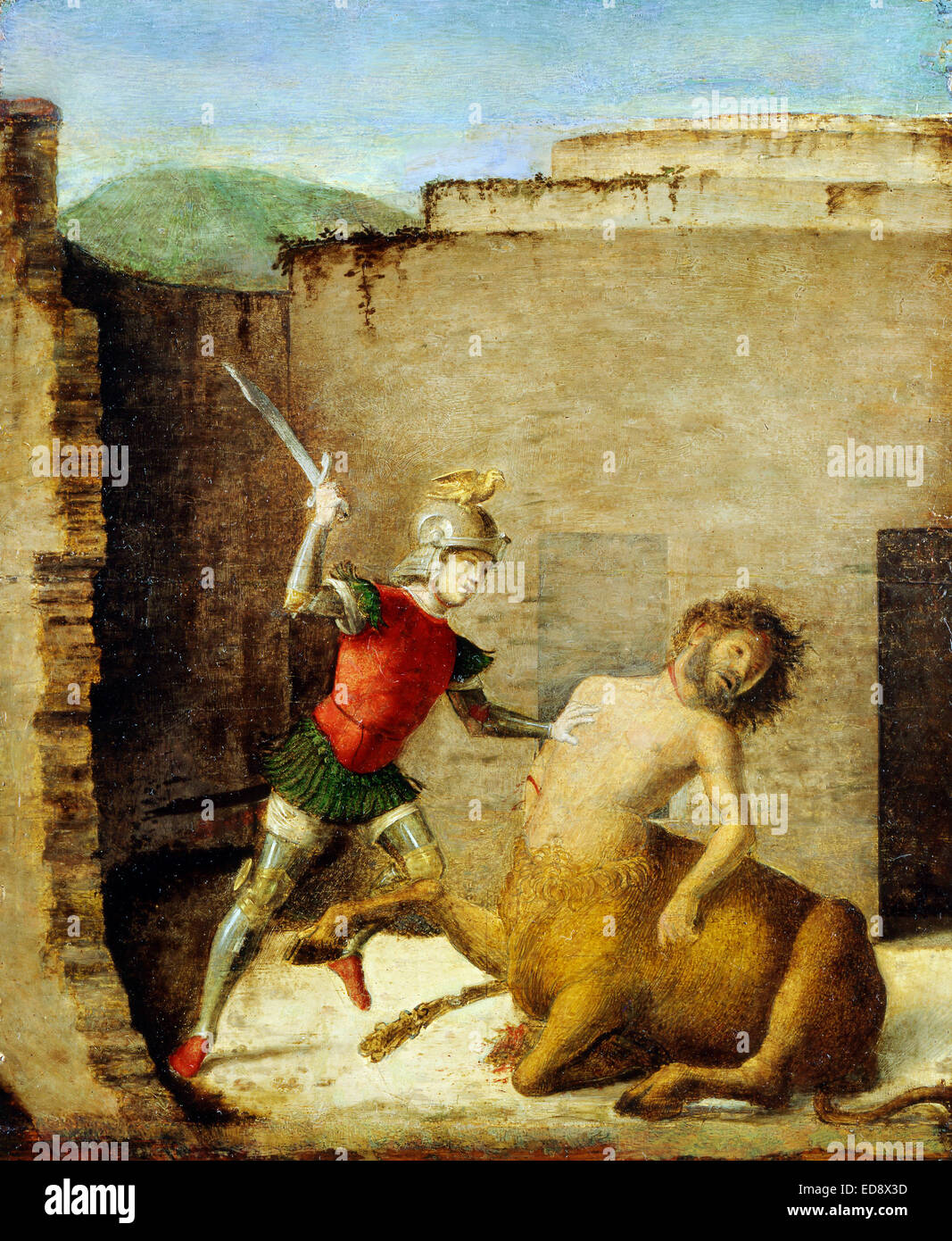Giovanni Battista Cima da Conegliano, Theseus Killing the Minotaur 1505 Panel. Museo Poldi Pezzoli, Milan, Italy. Stock Photo