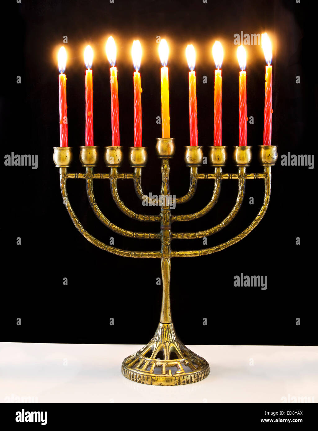 jewish holiday Hanukkah background with menorah Burning candles isolated on black Stock Photo