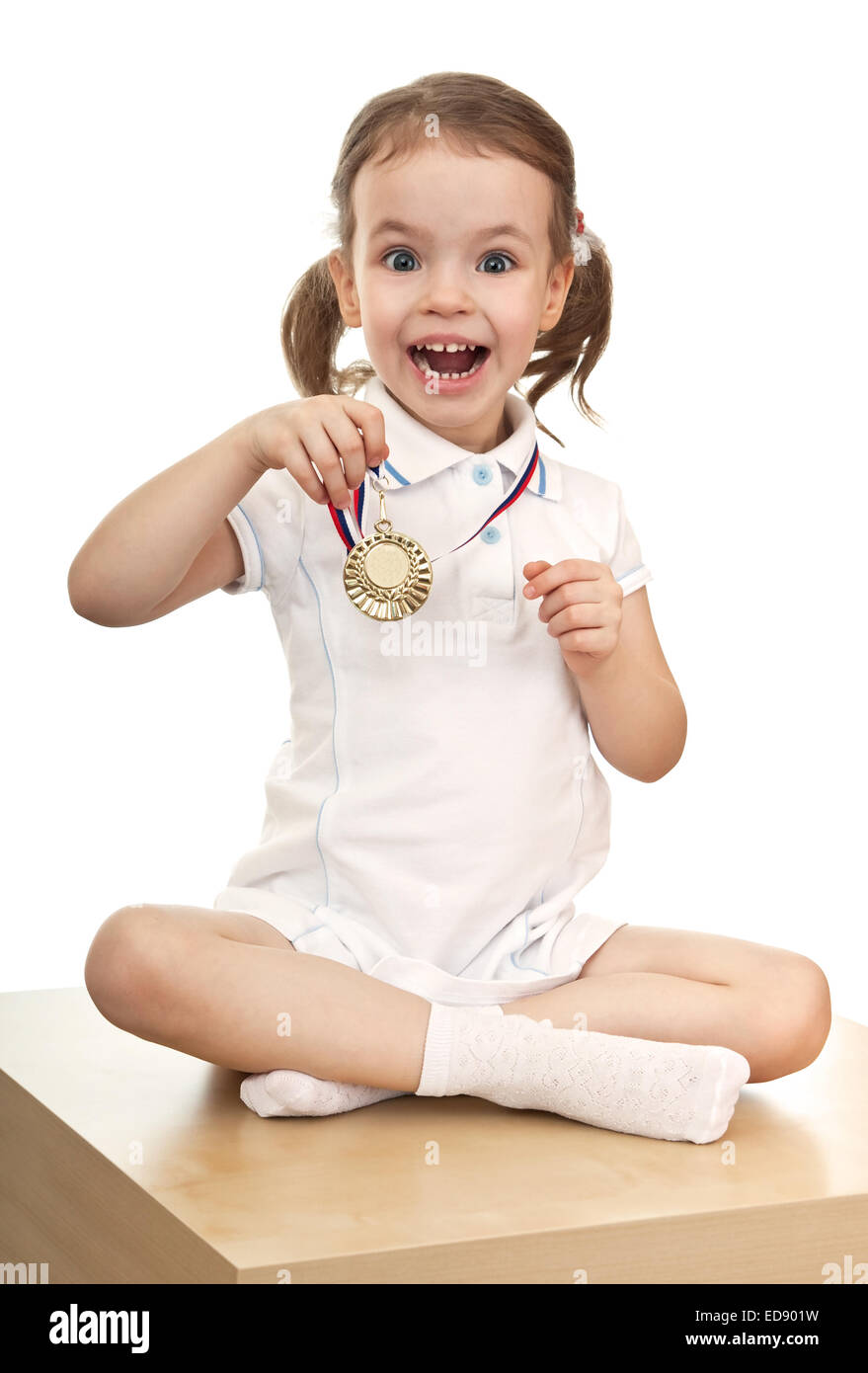 girl with a gold medal Stock Photo