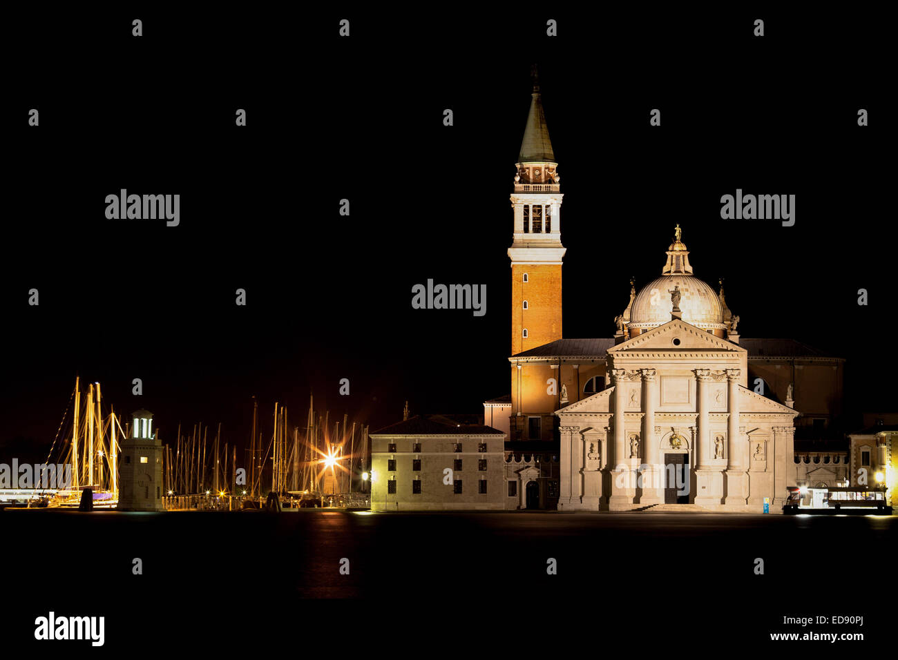 San Giorgio Maggiore Venice floodlit at night Stock Photo