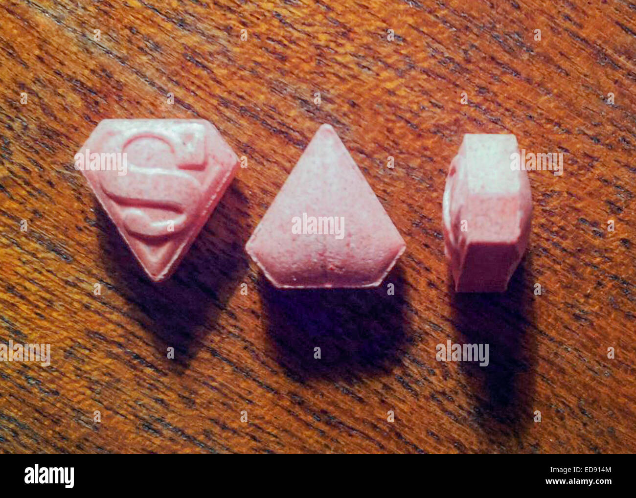 Fake Ecstasy pills know as 'Pink Superman' containing PMMA responsible for at least 4 deaths. See description for more information. Stock Photo