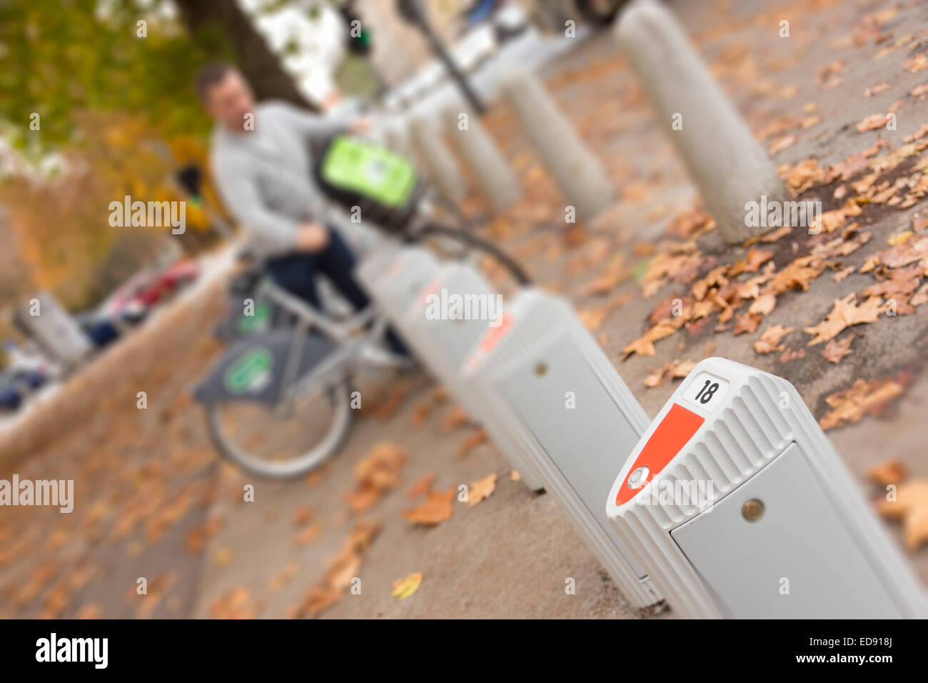 Station of urban bicycles for rent Stock Photo