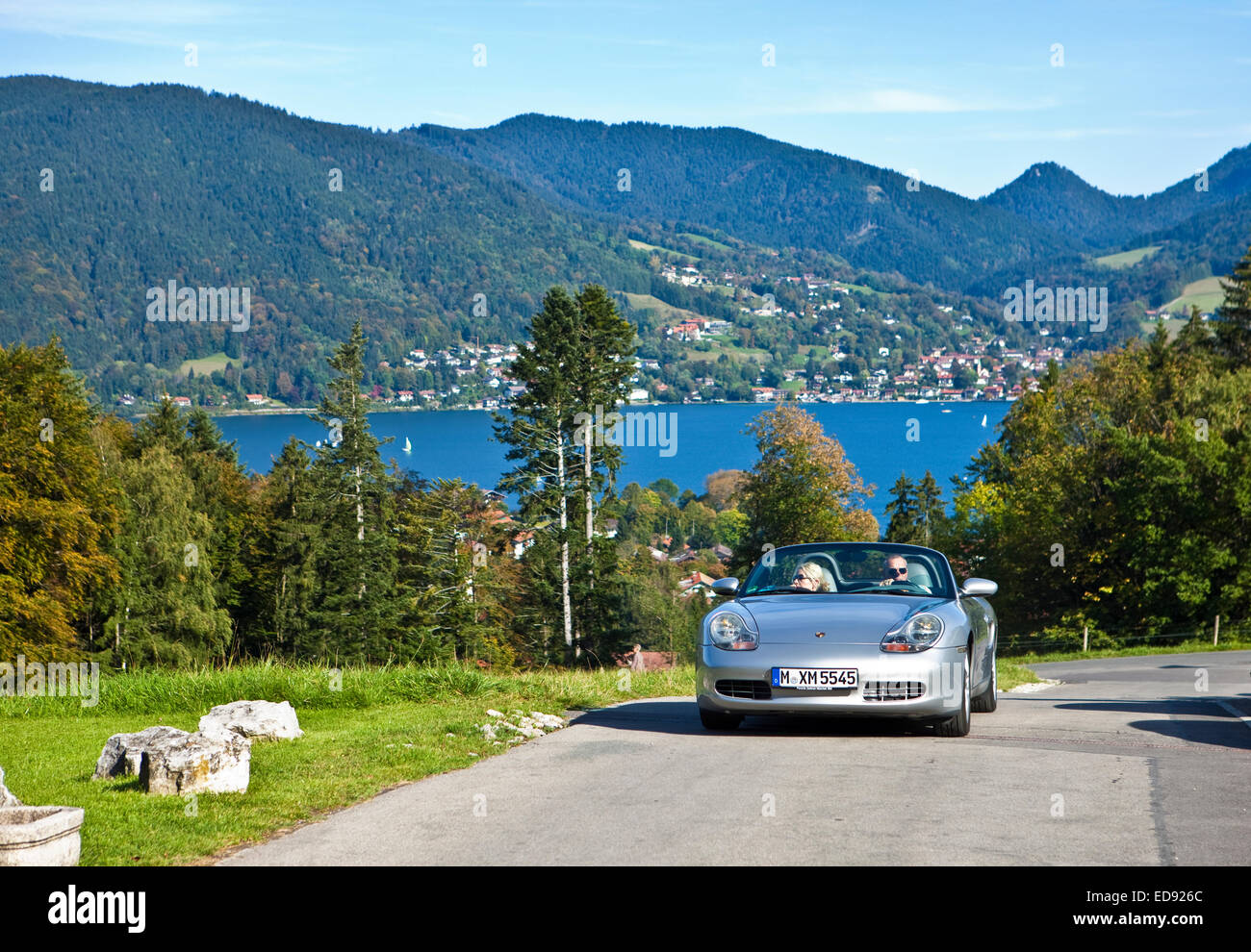 Tegernsee, Bavaria, Germany. A Porsche car in the foreground Stock Photo