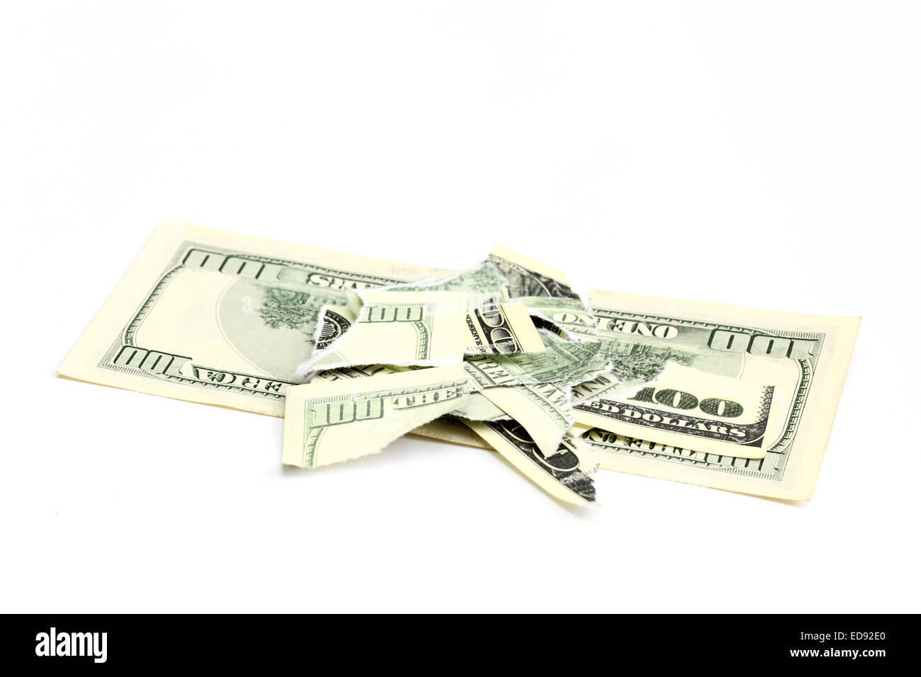 torn a hundred dollar bill Stock Photo Alamy