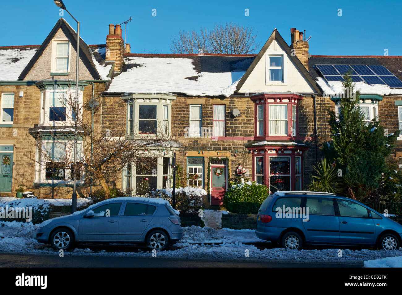Victorian Terrace Houses at Christmas - Wadsley lane, City of Sheffield, England, UK Stock Photo