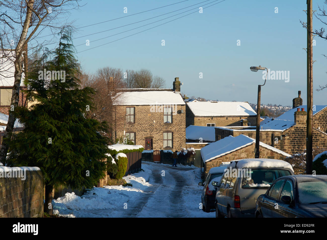 Bland Lane - snow covered roads in the City of Sheffield, England, UK Stock Photo