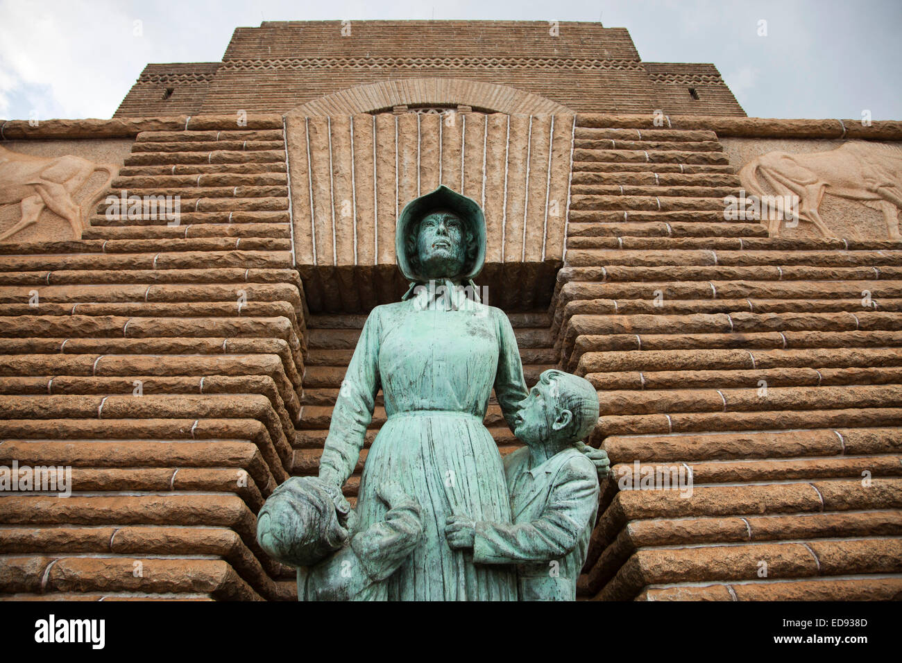 statue of Voortrekker woman and children by Anton van Wouw at the Voortrekker Monument in Pretoria, Gauteng, South Africa, Stock Photo