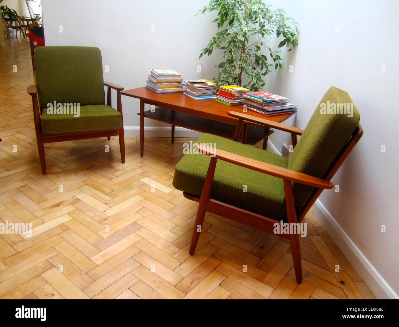 interior of blend cafe haringey london with danish furniture Stock Photo