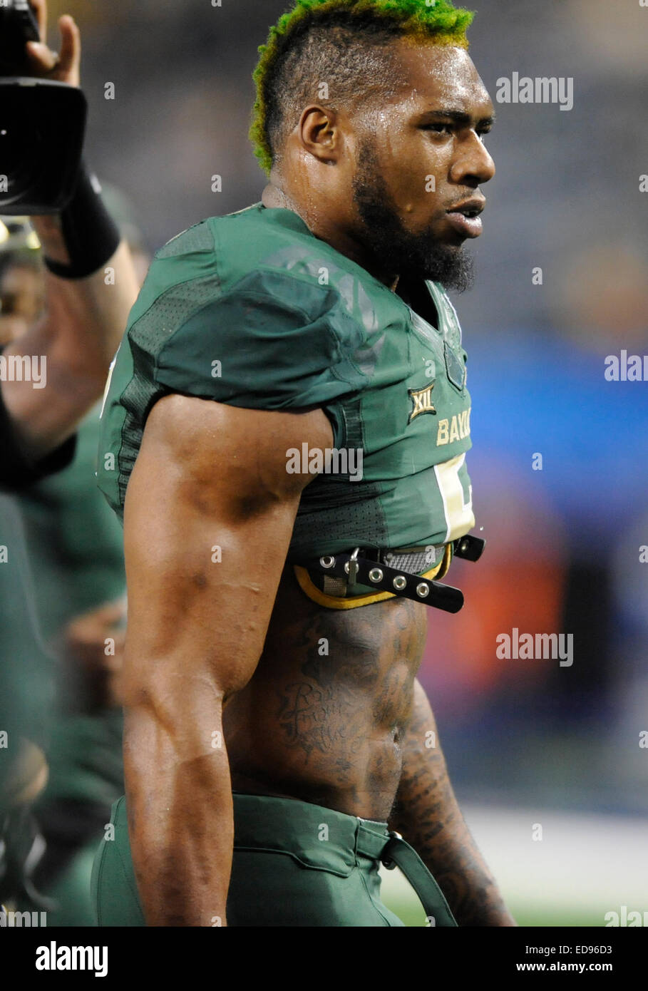 January 01, 2015: Baylor Bears defensive end Shawn Oakman #2 in the Goodyear Cotton Bowl Classic NCAA Football game between the Michigan State Spartans and the Baylor Bears at AT&T Stadium in Arlington, TX Michigan defeated Baylor 42-41 Stock Photo