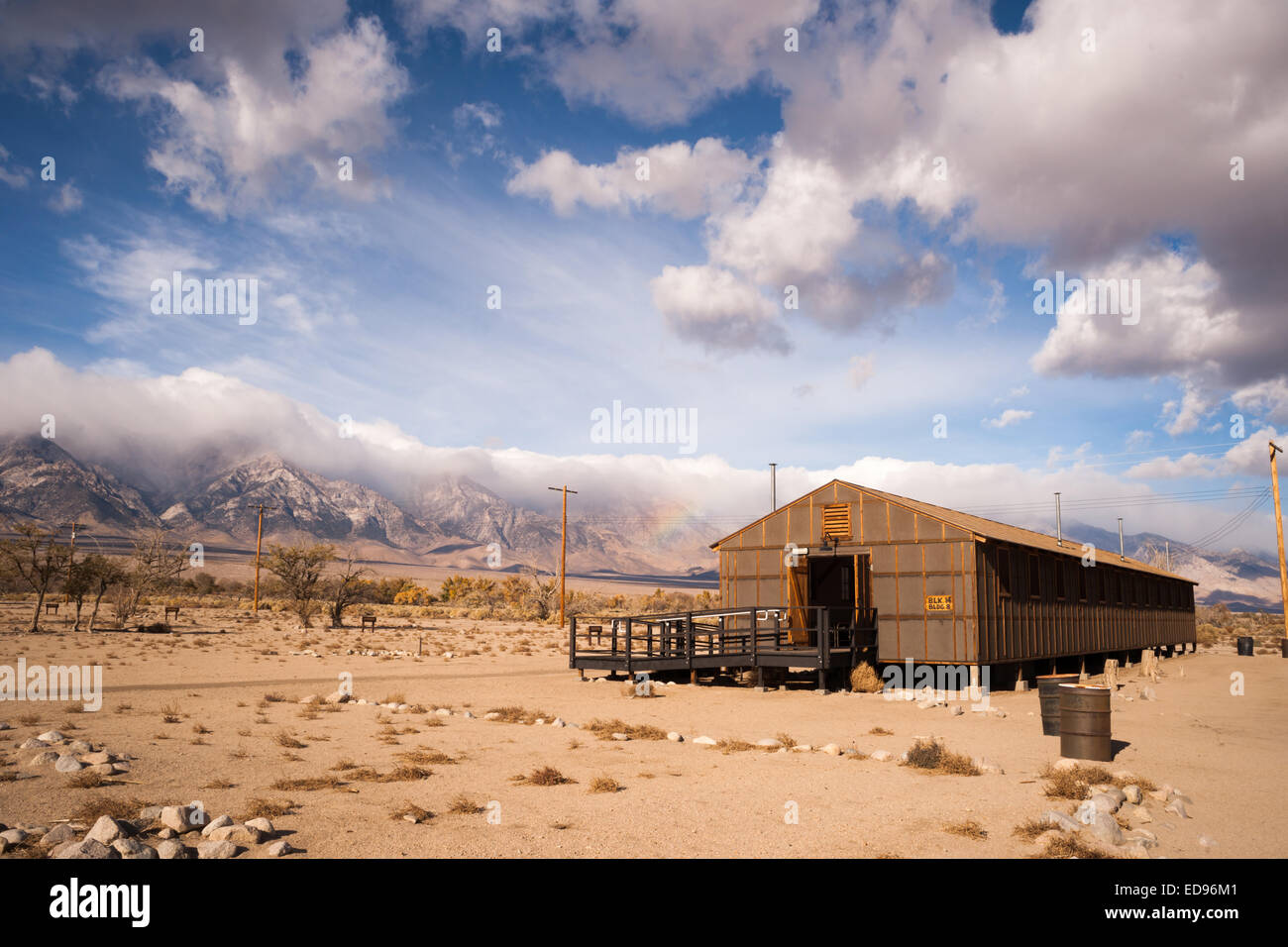 Manzanar War Relocation Center was one of ten camps where Japanese American citizens and resident Japanese aliens were interned Stock Photo
