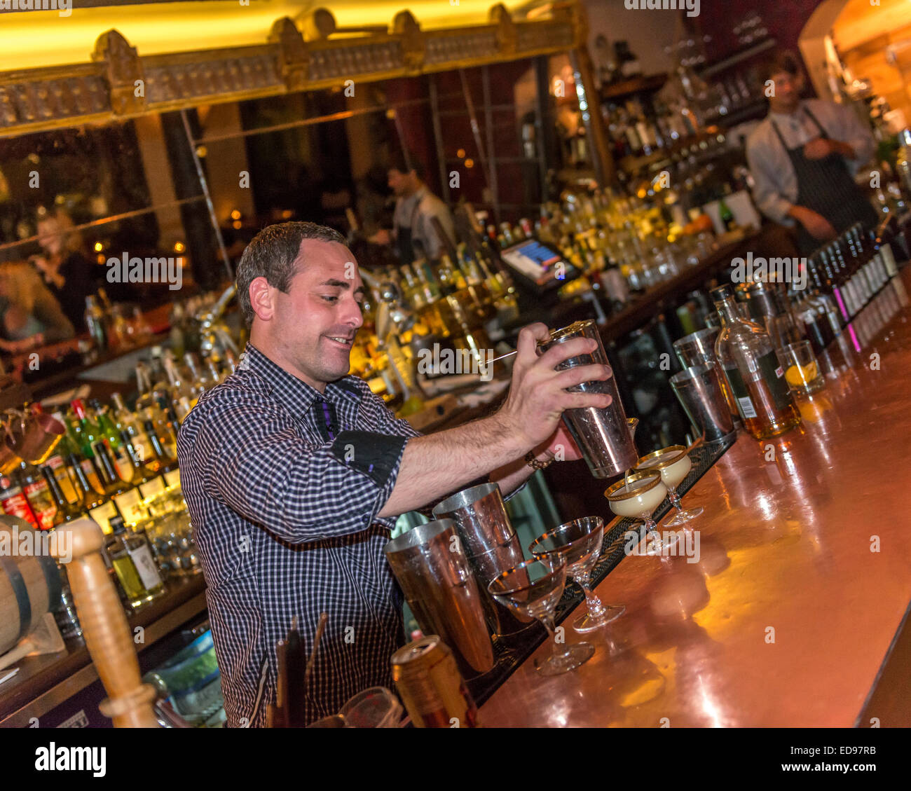 Cocktail waiter at Justice Snow's Bar. Aspen. Colorado. USA Stock Photo