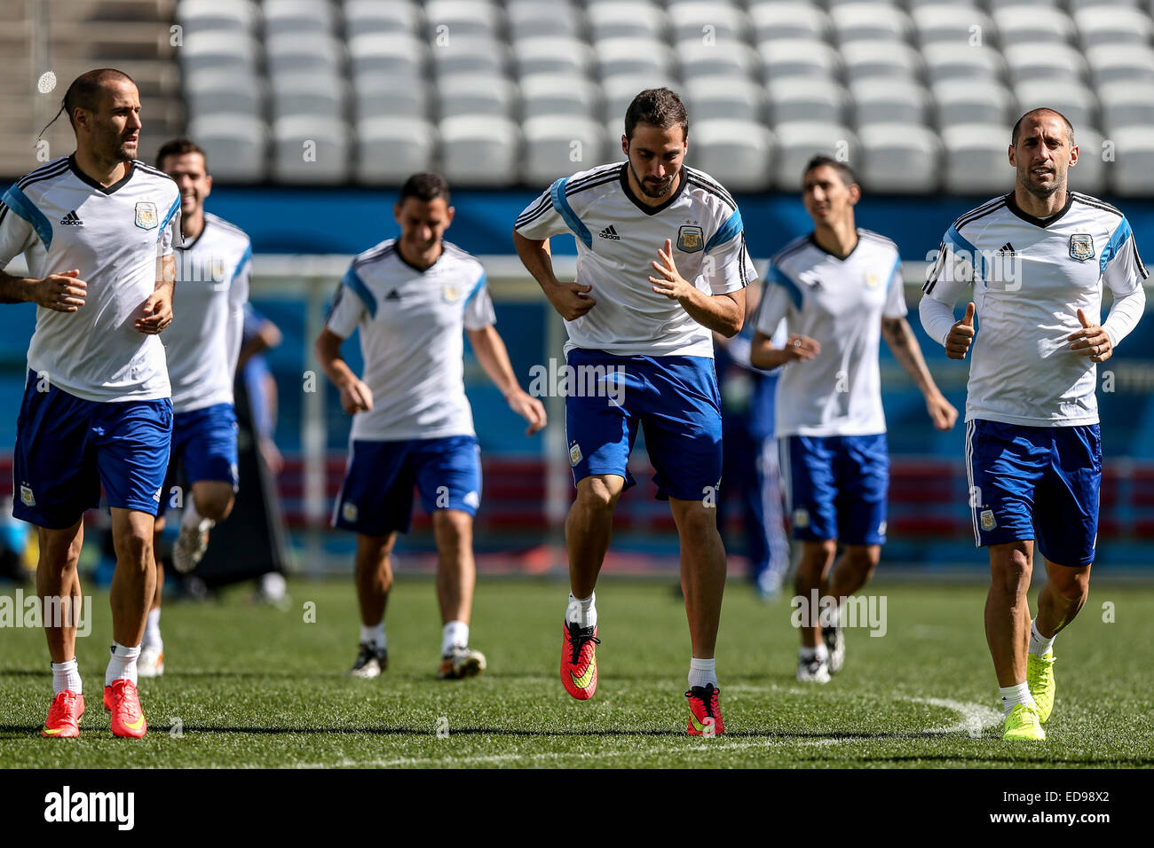 2014 FIFA World Cup - Argentina national football team training held at Arena Corinthians, preparing for their match against Switzerland tomorrow (01Jul14).  Featuring: Gonzalo Higuain Where: Sao Paulo, Brazil When: 30 Jun 2014 Stock Photo