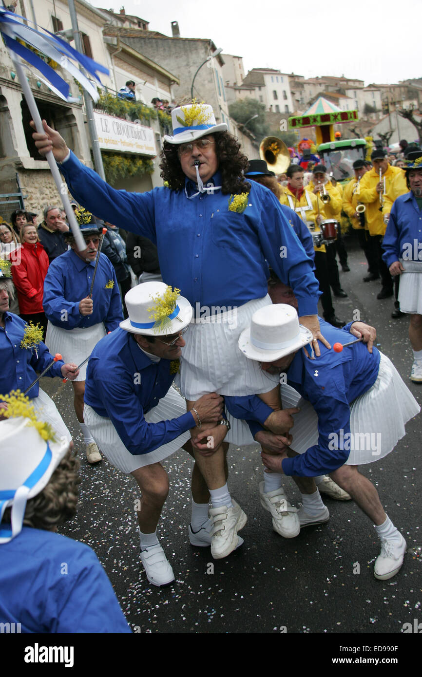 traditional marching band at the annual Mimosa Festival held in the village of Roquebrun