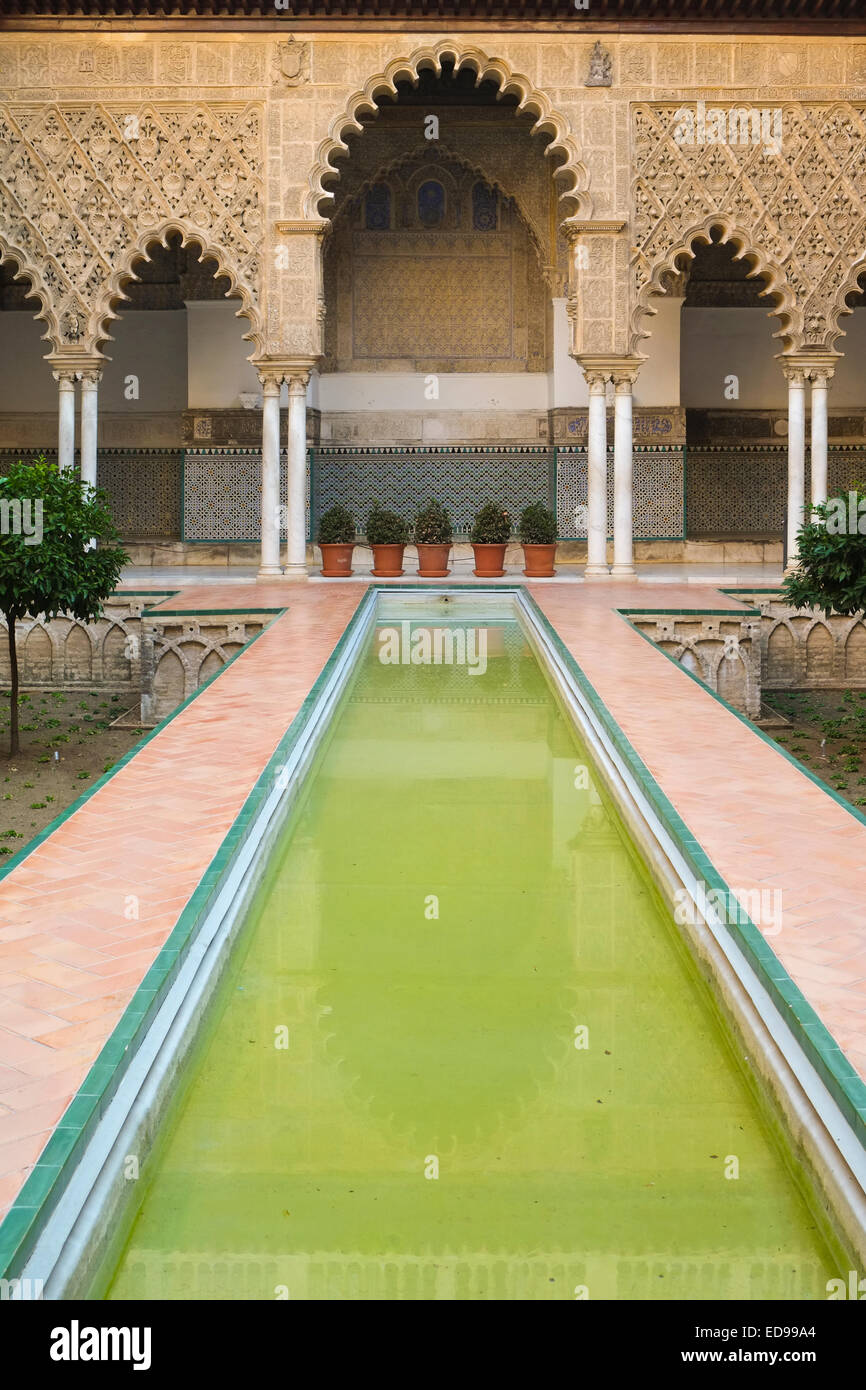 Seville Spain: The Alcazar is an example of Spain's Moorish architecture Stock Photo