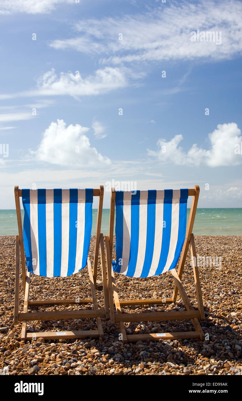 Deck chairs on beach Stock Photo Alamy