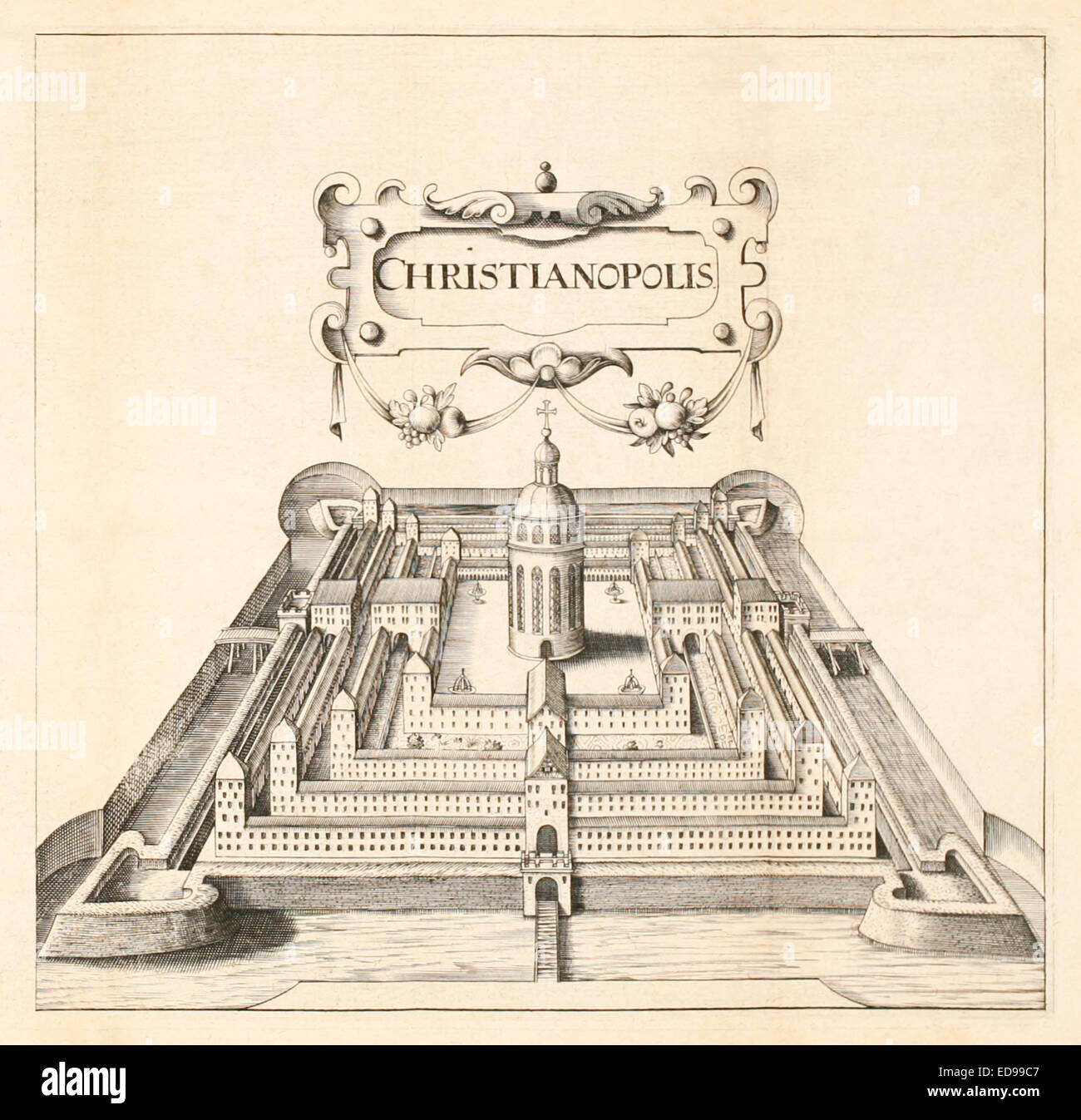 View of Christianopolis from 'Reipublicae Christianopolitanae descriptio' by Johannes Valentinus Andreae (1586-1654) published in 1619. See description for more information. Stock Photo
