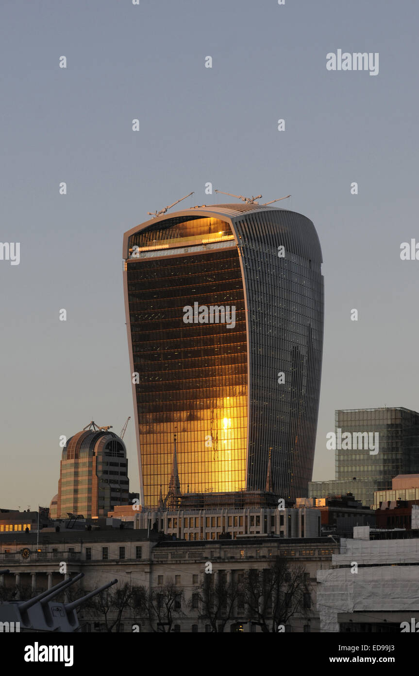 The Modern skyline of the City of London with The Walkie Talkie Building at sundown London England Stock Photo