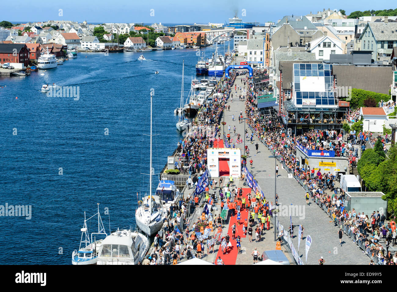 Crowds flock to the finish line for Ironman 70.3 Norway in Haugesund. Stock Photo