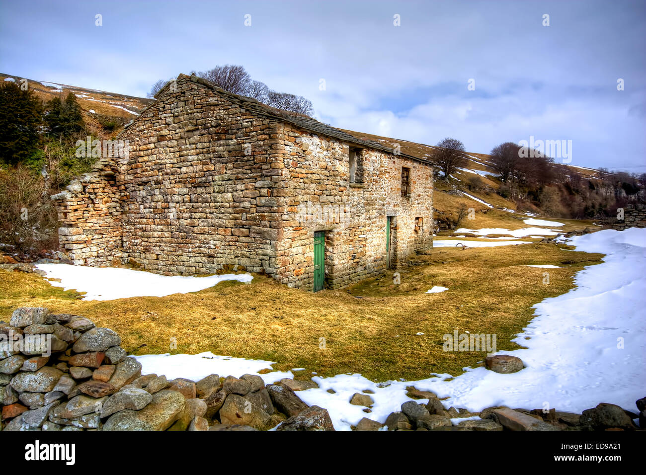 An all to familiar scene in Swaledale is the barns scattered across the landscape. This one can be found 2 miles from Keld in th Stock Photo