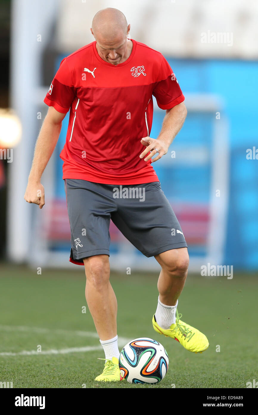 2014 FIFA World Cup - Switzerland national football team training held at Arena Corinthians, preparing for their match against Argentina tomorrow (01Jul14).  Featuring: Philippe Senderos Where: Sao Paulo, Brazil When: 30 Jun 2014 Stock Photo