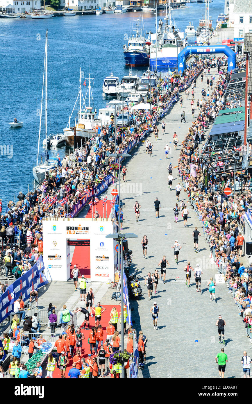 Crowds flock to the finish line for Ironman 70.3 Norway in Haugesund. Stock Photo